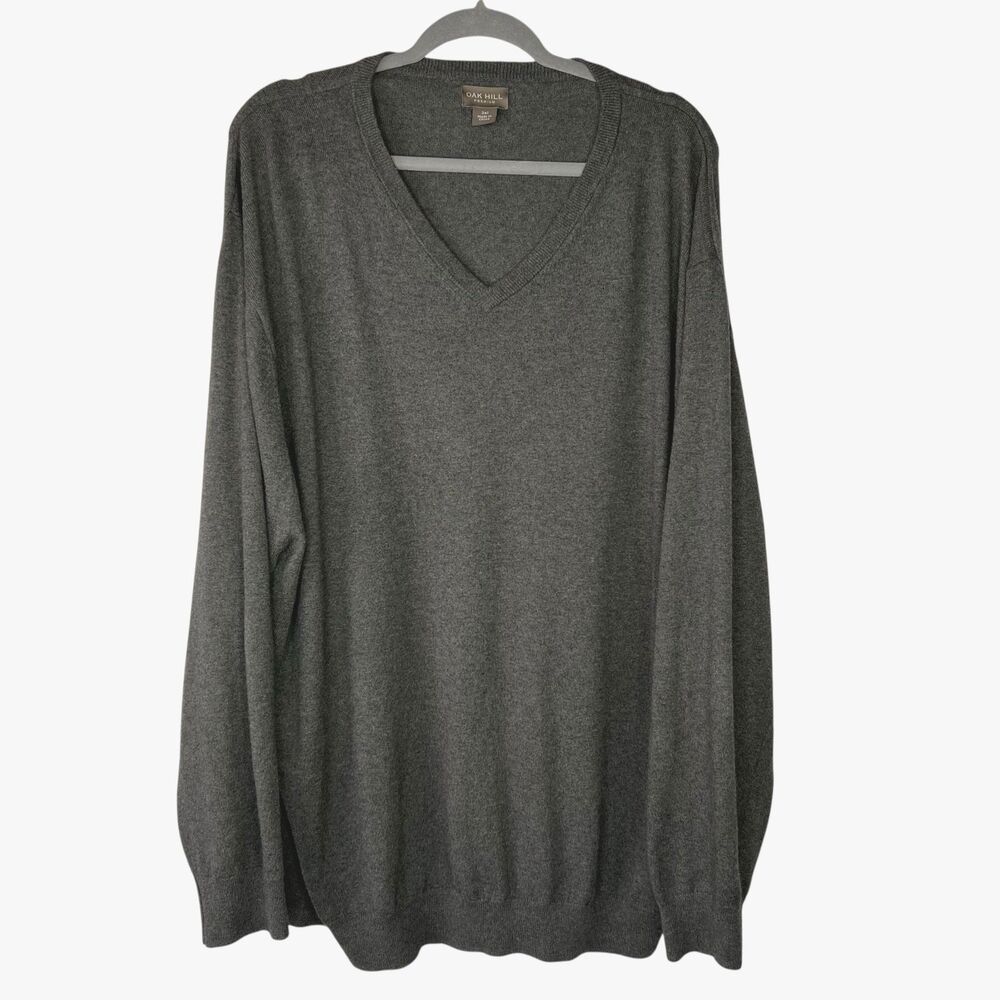 OAK HILL Premium Men's Cotton 5% Cashmere V-Neck Sweater Size 3XL Gray